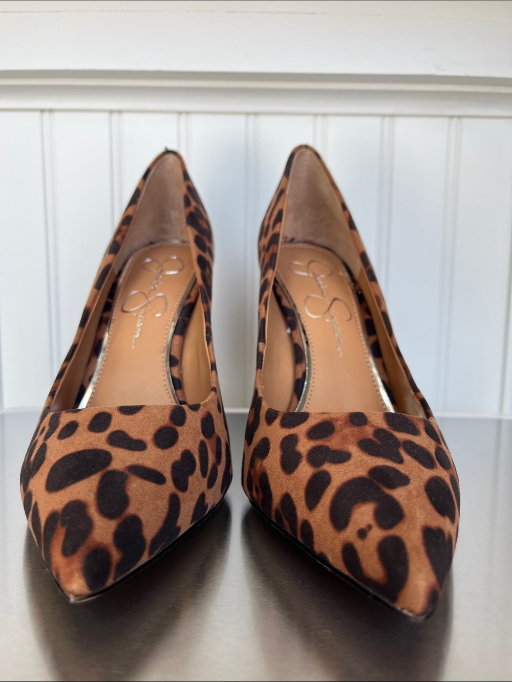 Jessica Simpson Leopard Print Block Heel Pumps Pointed Toe Size 8.5M EU39 - Picture 5 of 12
